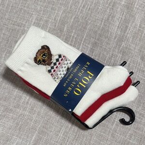 Polo by Ralph Lauren Girls Socks 3 Pair Sweater Bear 4-6X NWT